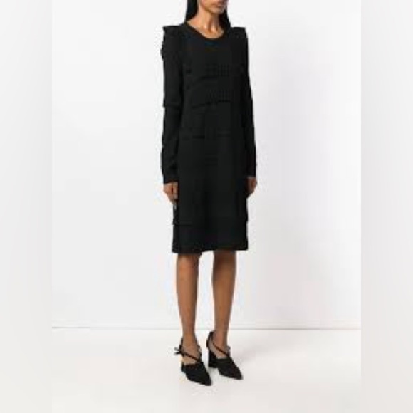 NWOT CARVEN TIERED RUFFLE SWEATER DRESS BLACK MIDI LONG SLEEVE MODEST CREW NECK - Picture 1 of 15
